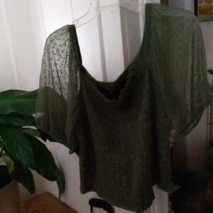 Topshop Olive Green Sheer Blouse
